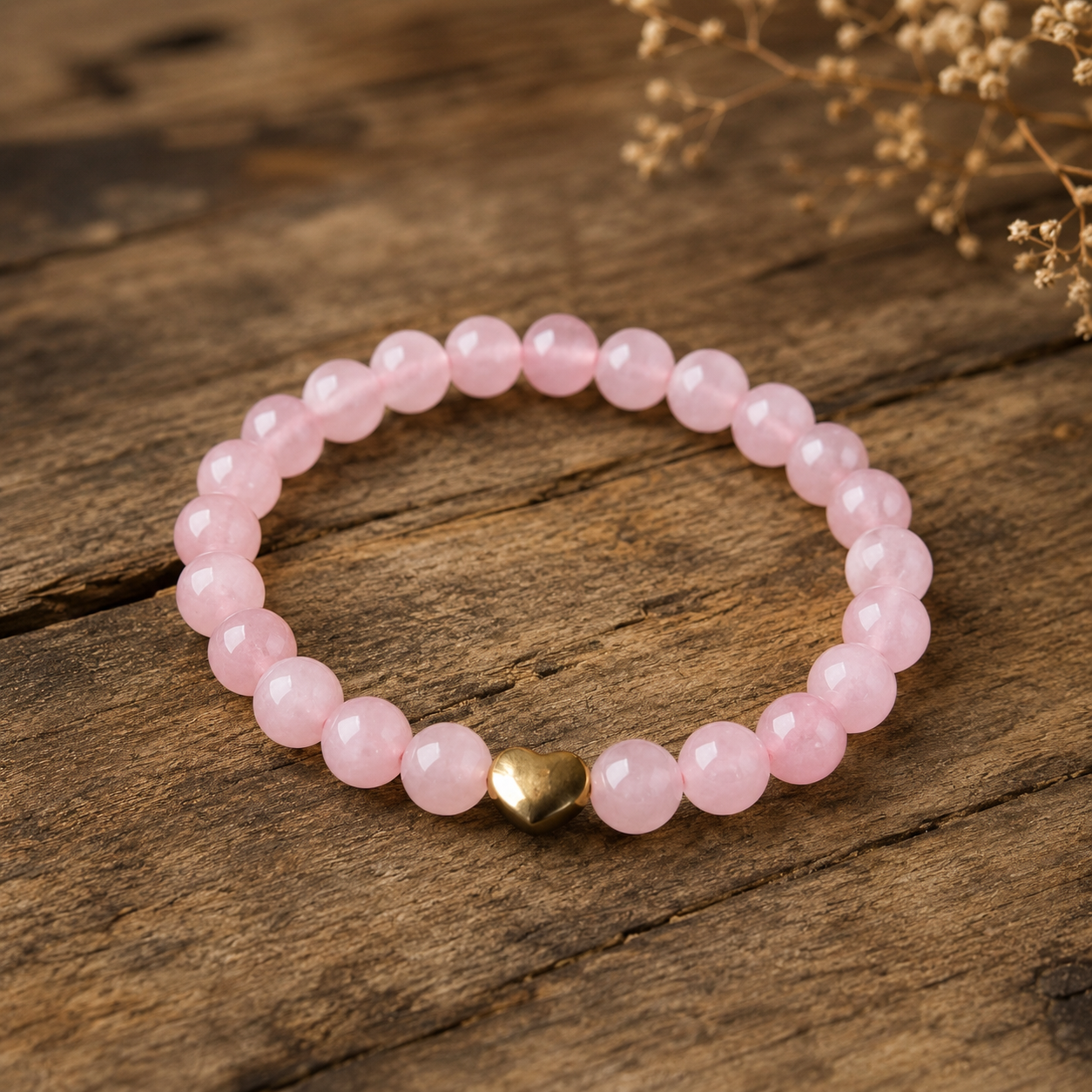 Pulsera Corazón de Amor – Cuarzo Rosa