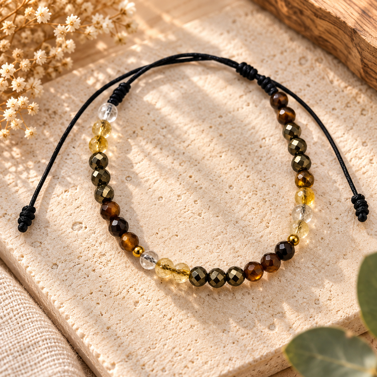 Pulsera del Dinero Esencial – Pirita, Ojo de Tigre y Citrino